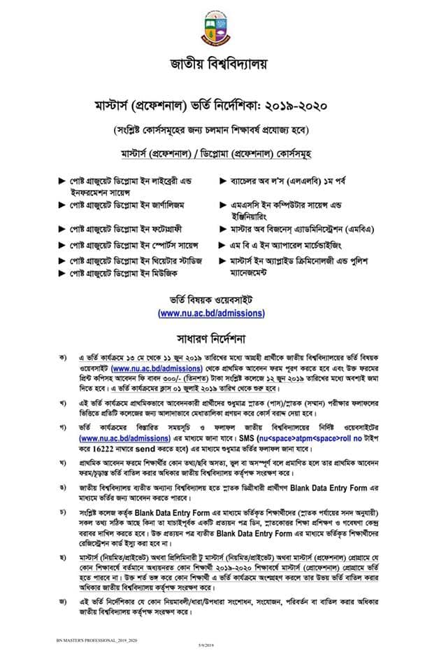 National University LLB Admission Notice Session 2019-20