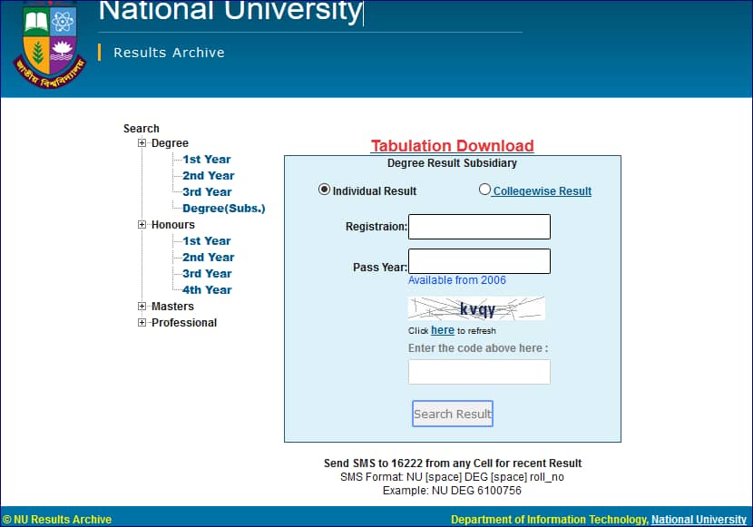 National University Degree 3rd Year Result