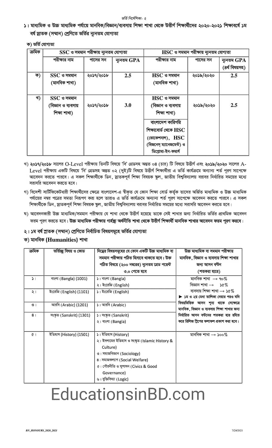 National University Honours 1st Year Admission Guidelines 2023 app1 nu edu bd 3